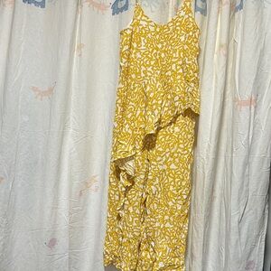 Maeve Yellow Printed Asymmetrical Ruffle Viscose Jumpsuit 16